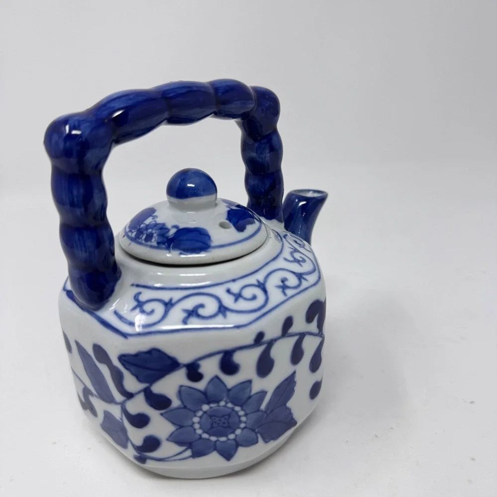 Blue and White Porcelain Teapot Floral Vine Design China Decorative Small